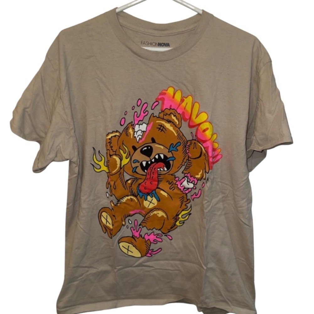Fashion Nova Beige Havok Bear Graphic Tee